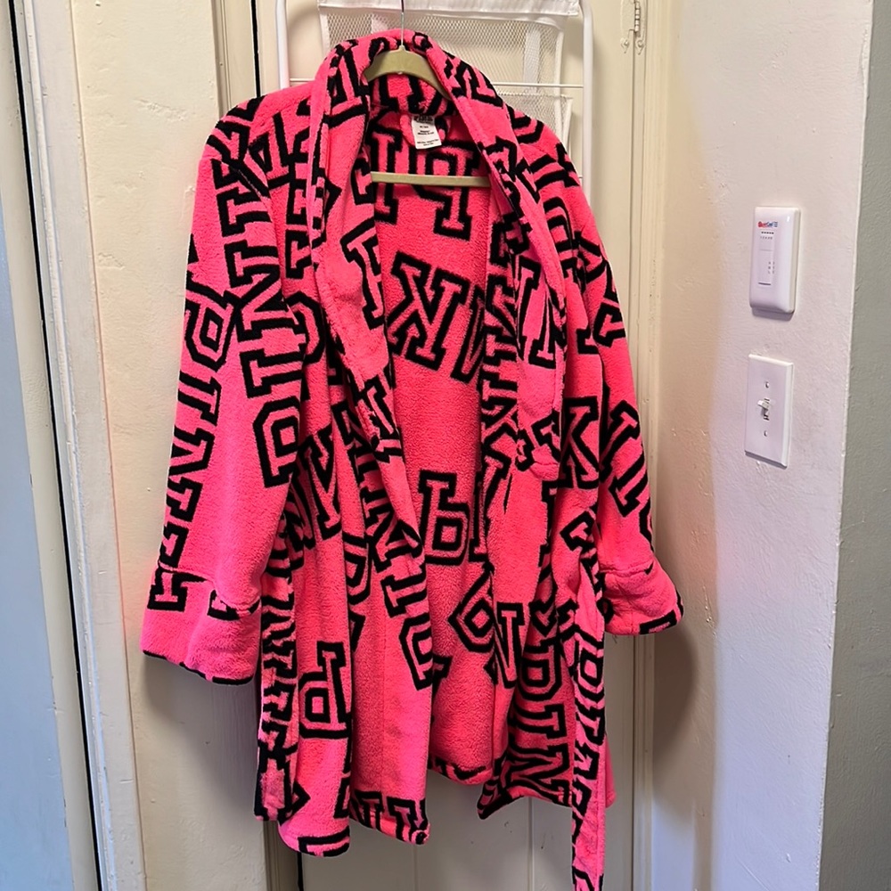 Short pink plush Victoria secret robe